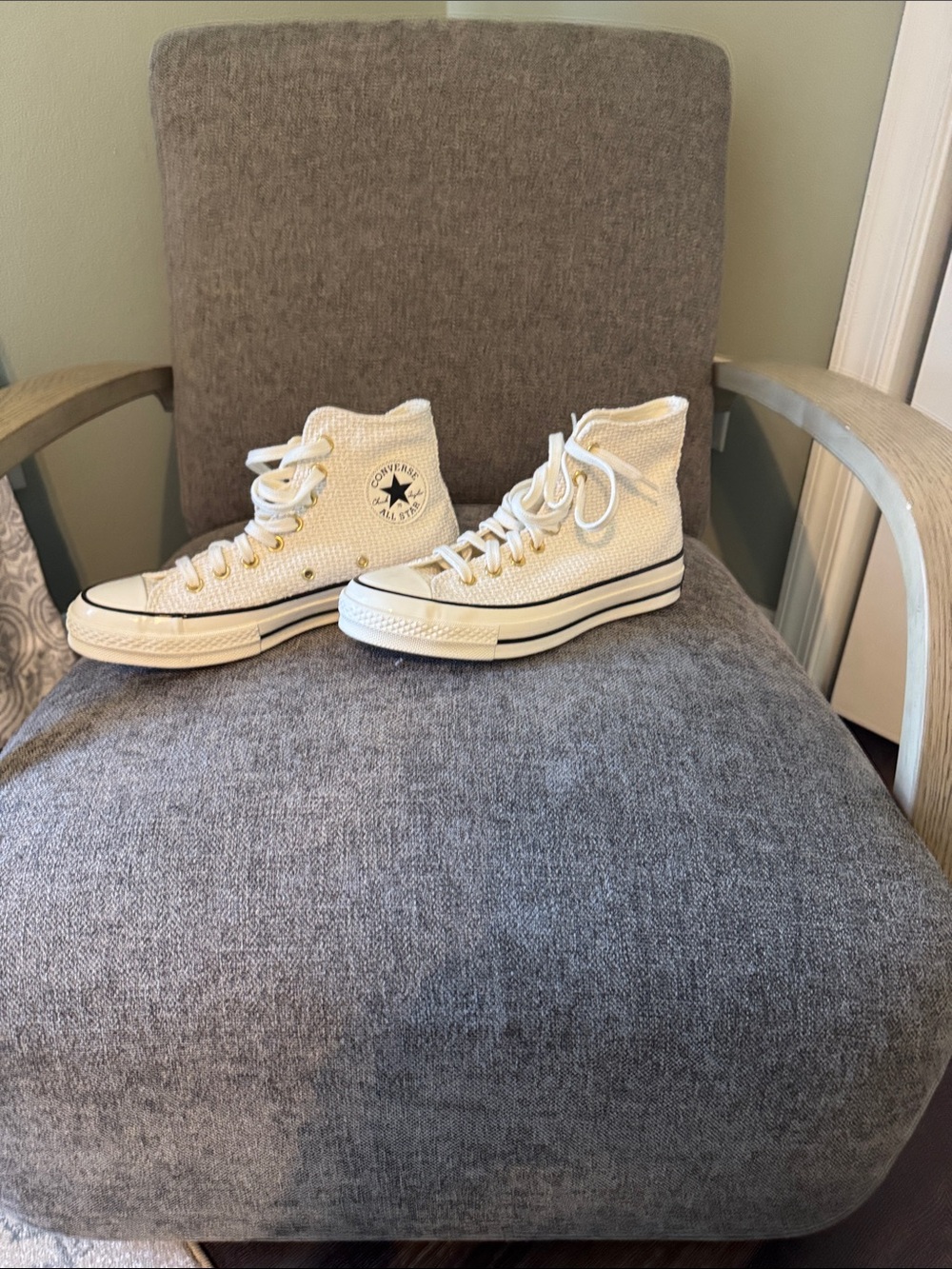 Converse High Top Sneakers in Cream with Black Trim